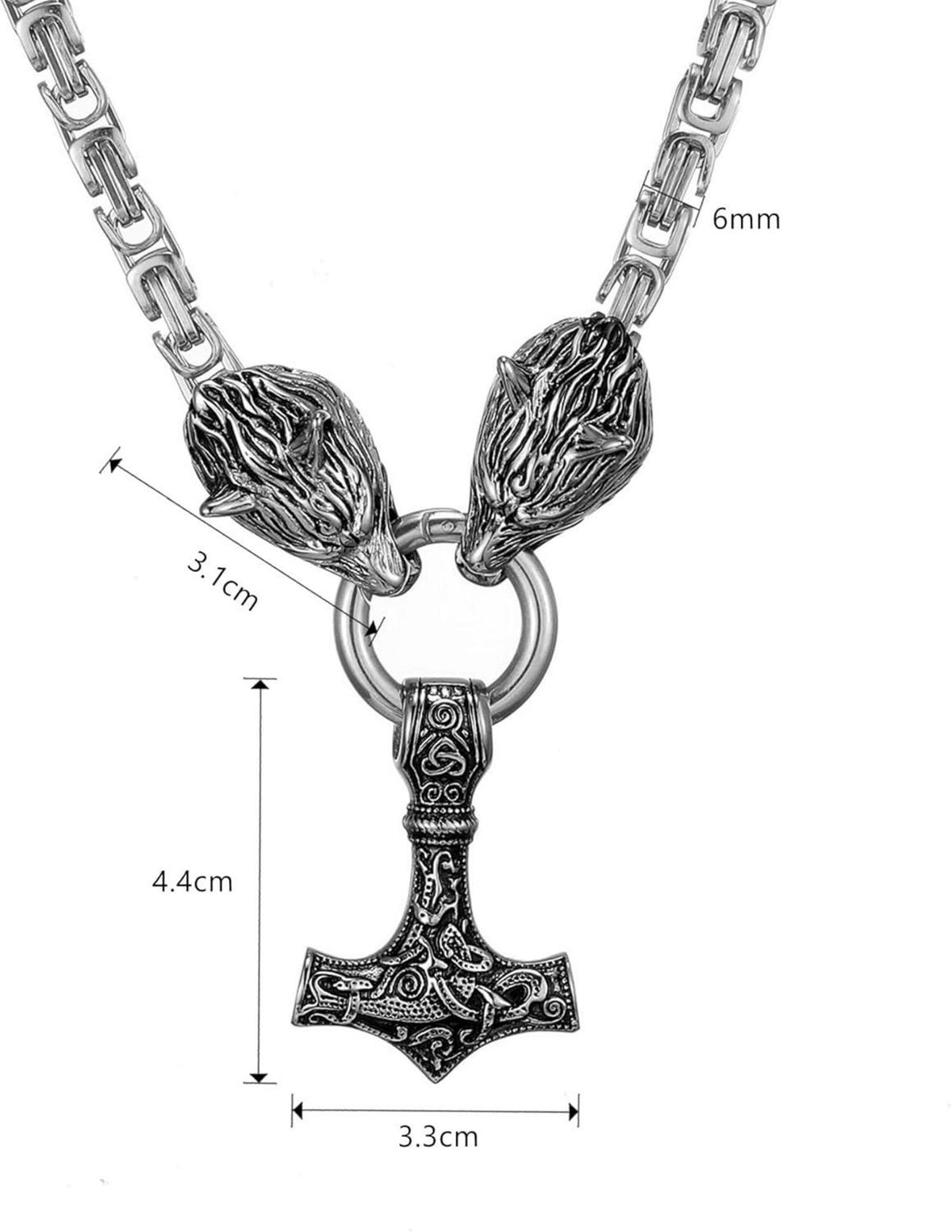 Wikinger Thors Hammer Halskette Edelstahl Silber/Gold/Schwarz 60cm