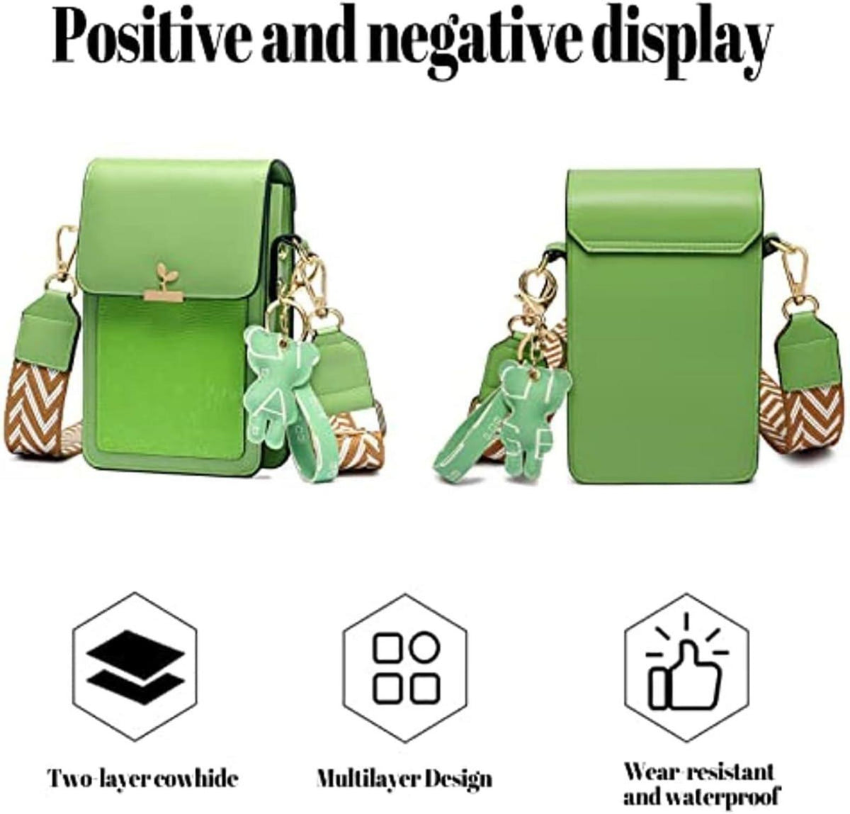 Damen Handy Umhängetasche Mini Bag PU Leder Schultertasche Grün