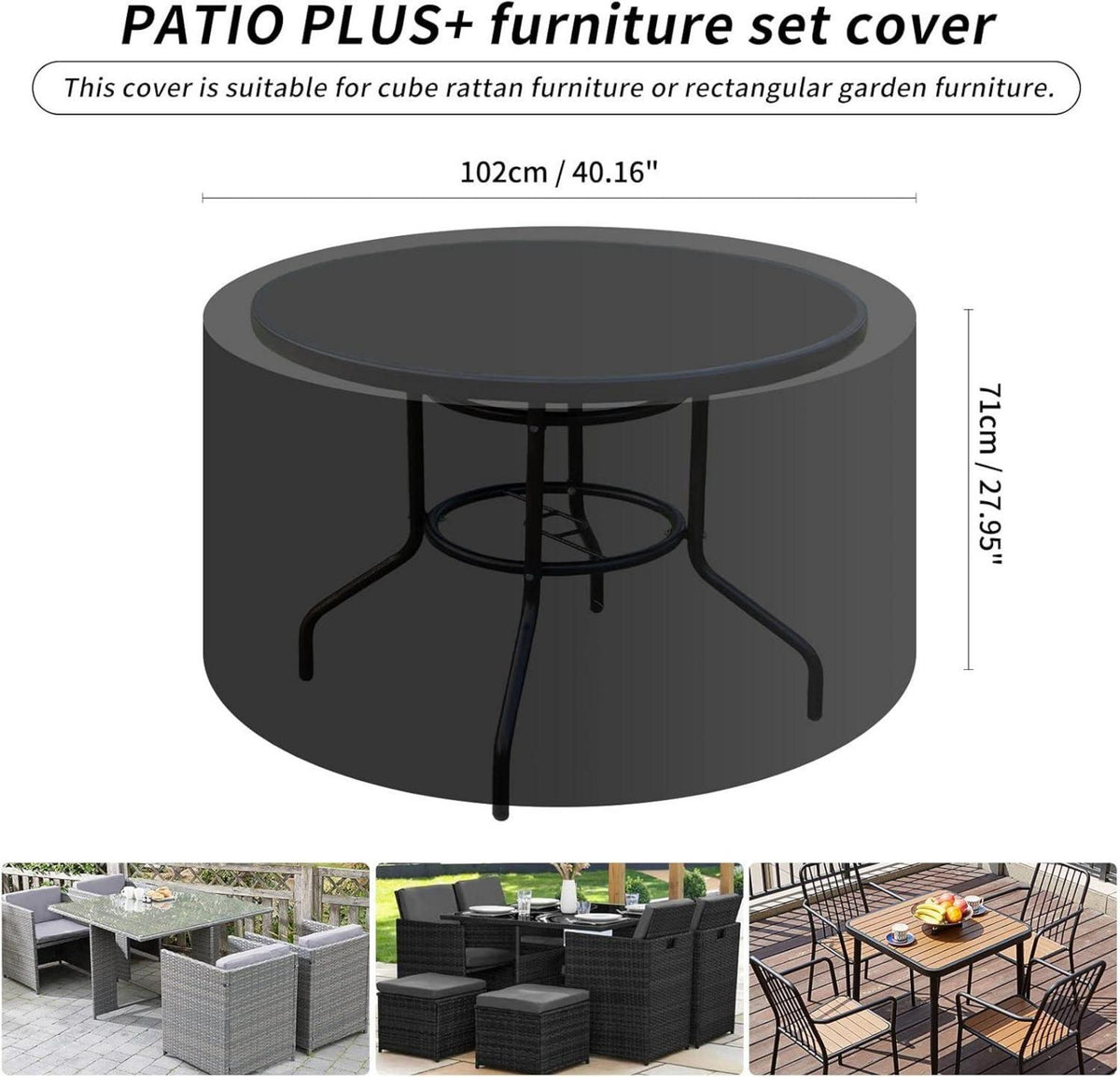 Patio Plus Abdeckung für runden Tisch wasserdicht 102x71cm