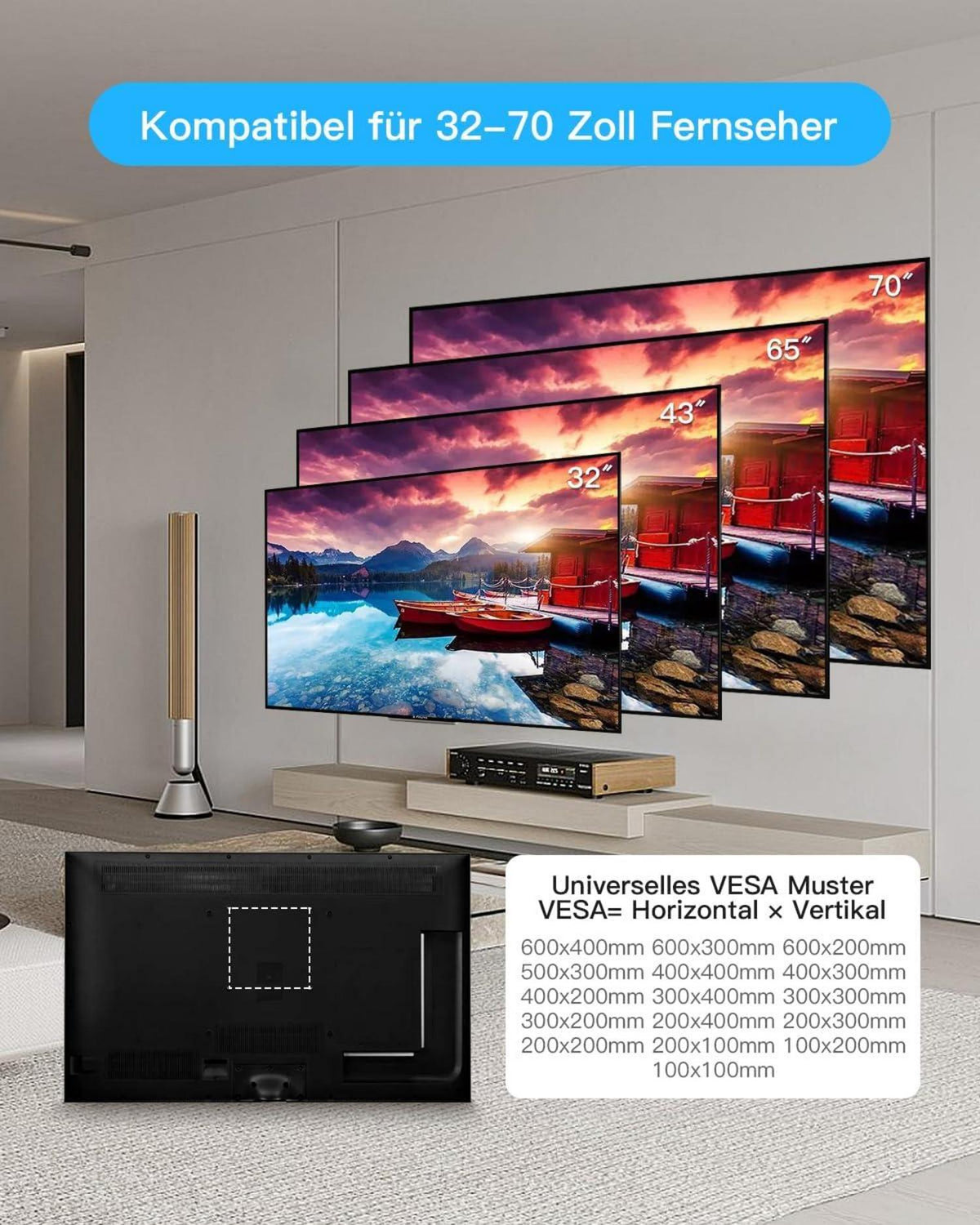 TV Wandhalterung 650mm Arm Schwenkbar Neigbar Drehbar für 32-70 Zoll