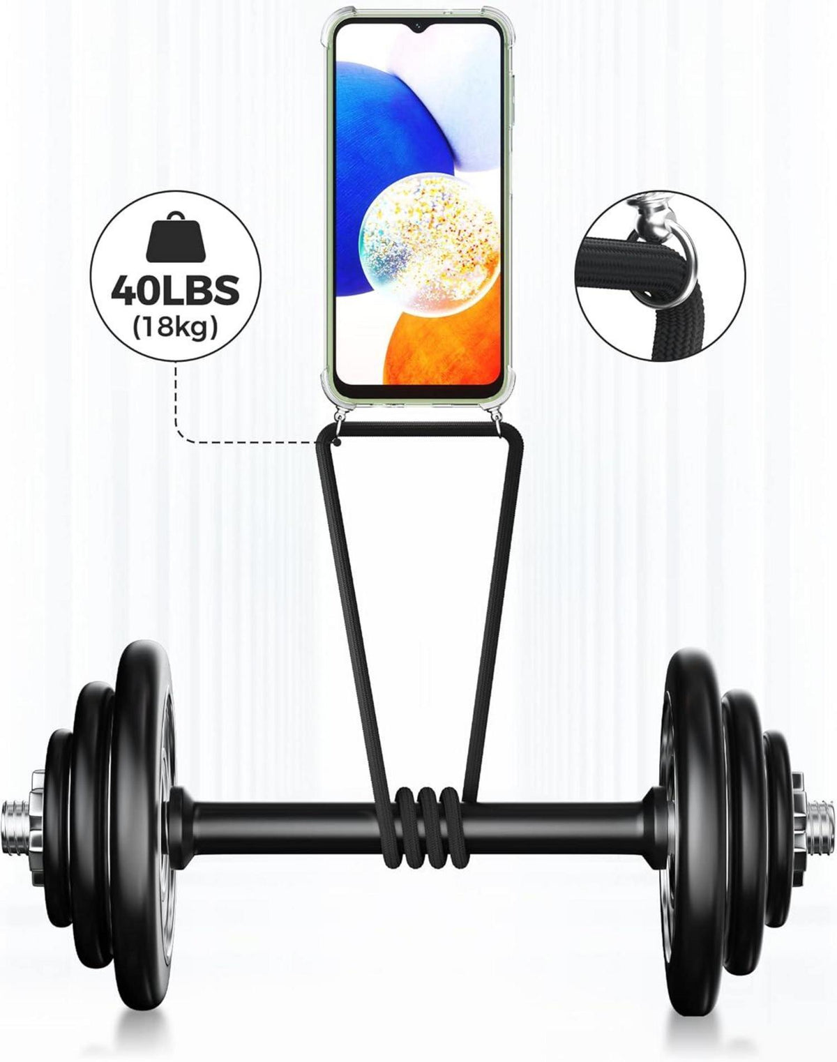 Caslord Handykette Handyhülle mit Band für Samsung Galaxy A14-Schwarz