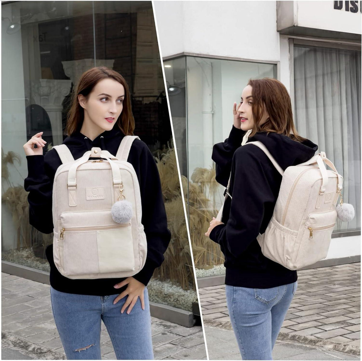Makukke Cord Rucksack Damen Herren Anti-Theft Daypack Blau