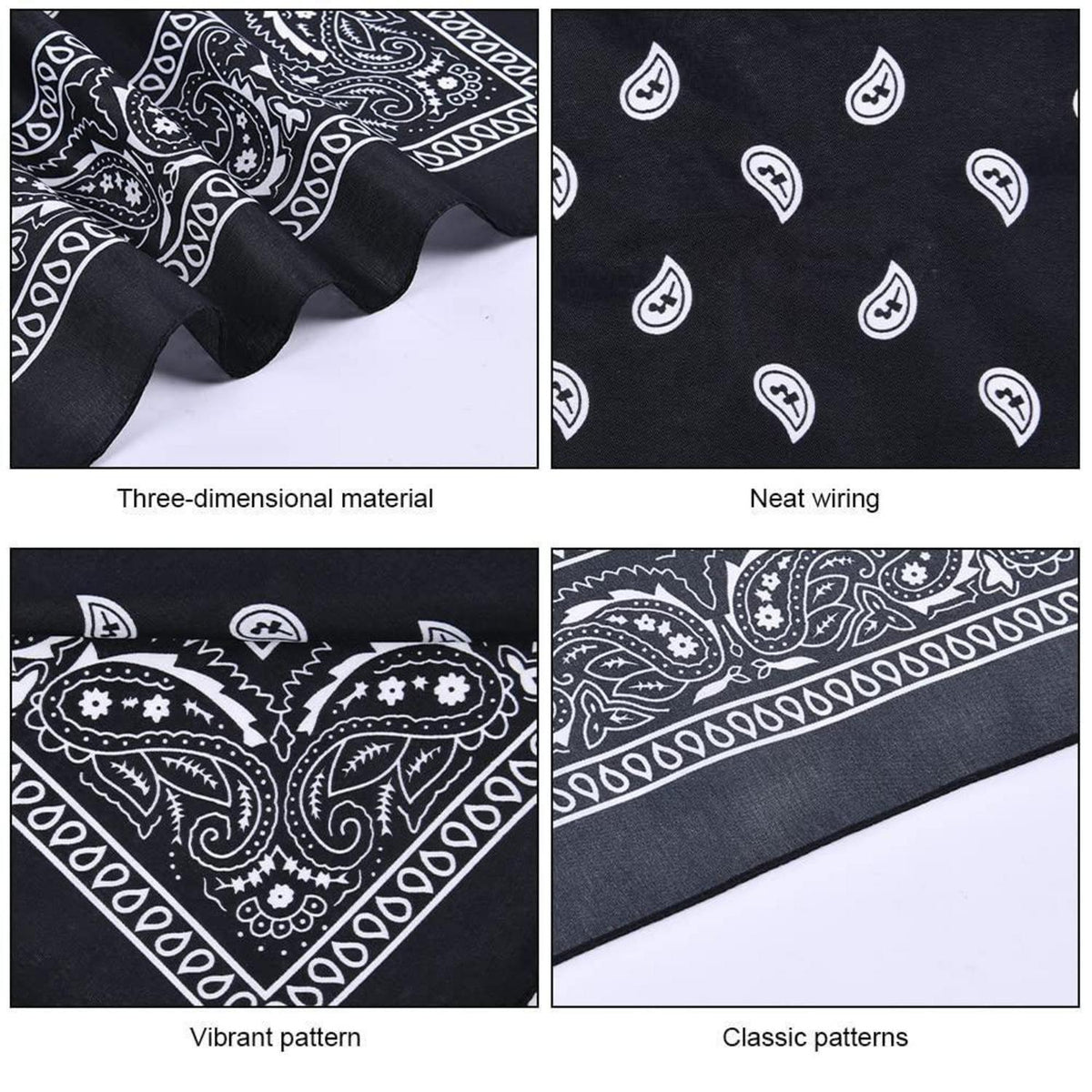 Bandana Paisley Kopftuch für Damen und Herren, Schwarz