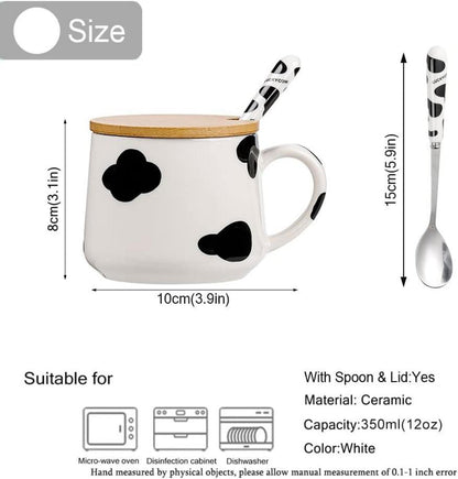 Süße Keramik Kuh Kaffeetasse Teetasse mit Deckel und Löffel 3D Tasse 350ml, Geschenk für Frauen