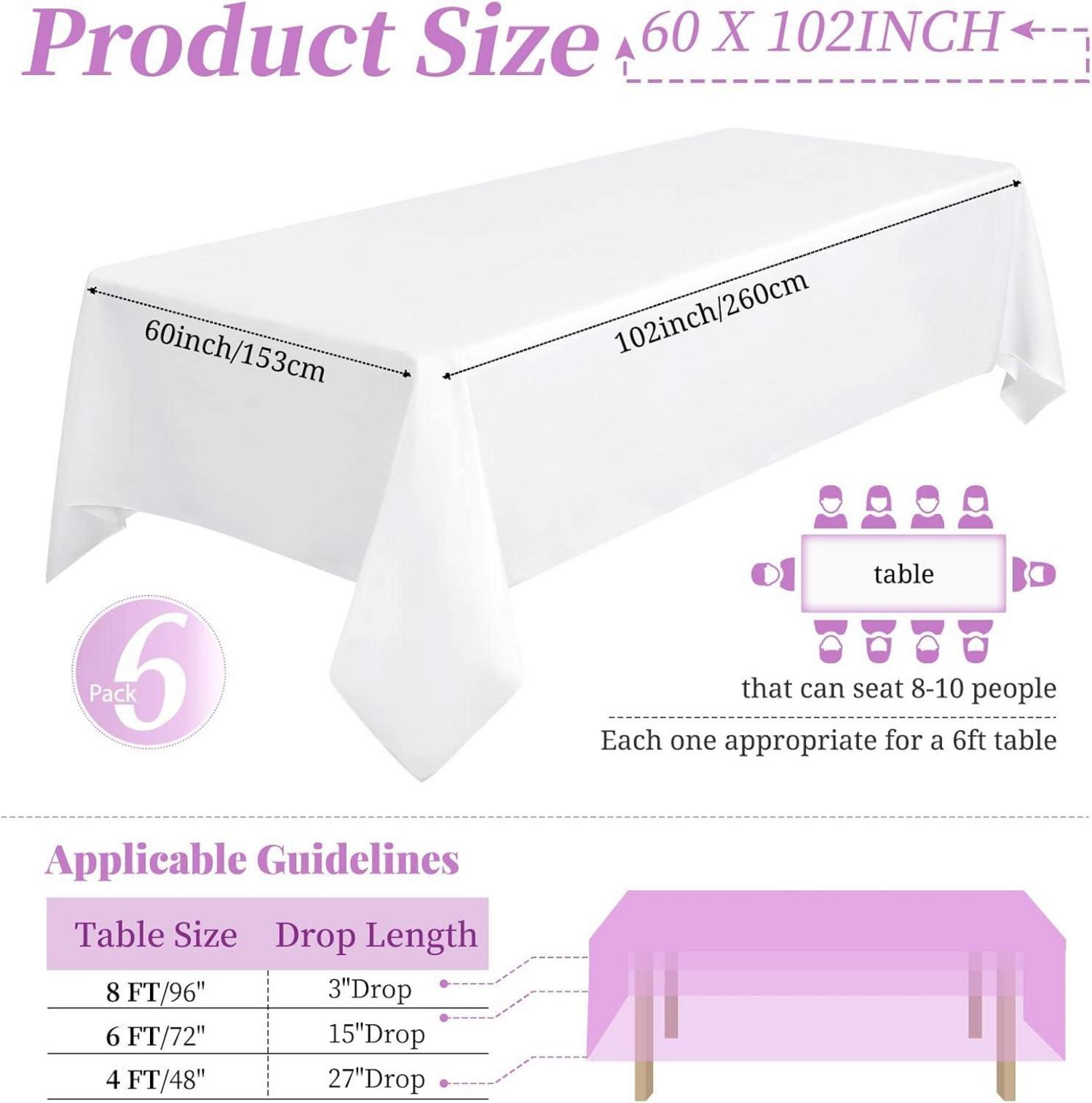 6er Pack Weiße Rechteckige Polyester-Tischdecken 60x102 Zoll