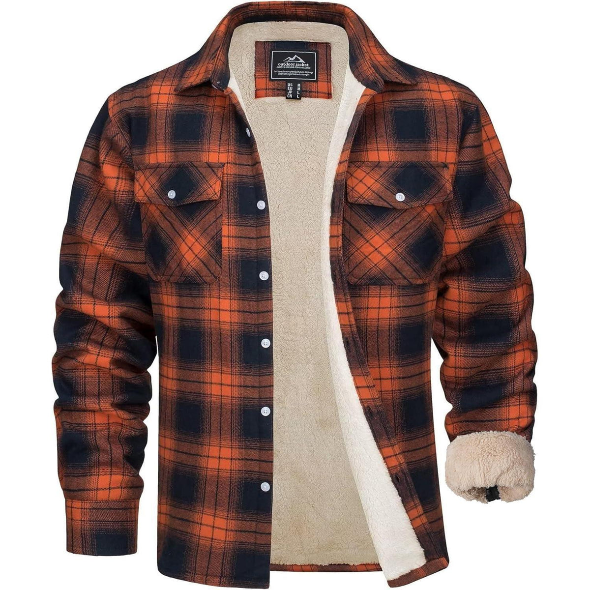 Herren Winterjacke Hemd Kariert Gefüttert Baumwolle Orange 3XL