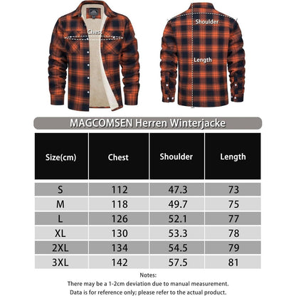 Herren Winterjacke Hemd Kariert Gefüttert Orange | Thermo Freizeithemd mit Taschen