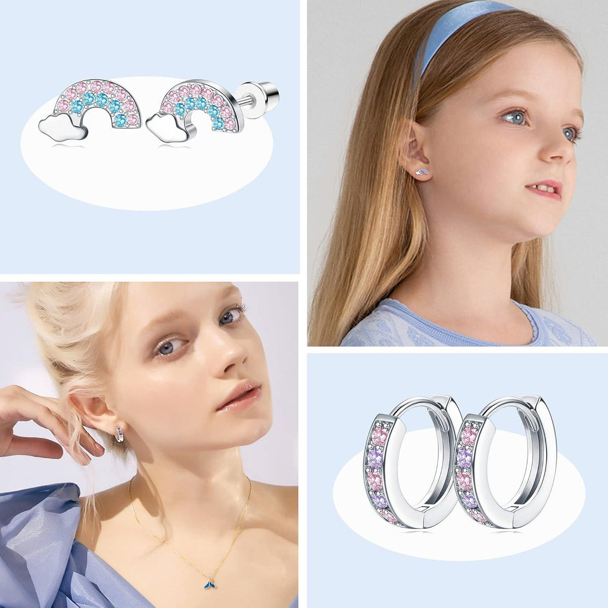 Ohrstecker-Set Damen Mädchen Edelstahl Grün Schmetterling Herz Blume