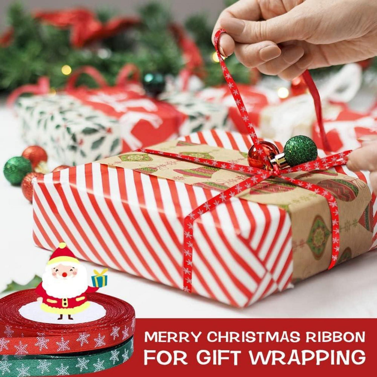Weihnachten Satinband Set 2 Rollen 10mm x 25m Dekoband Grün Rot