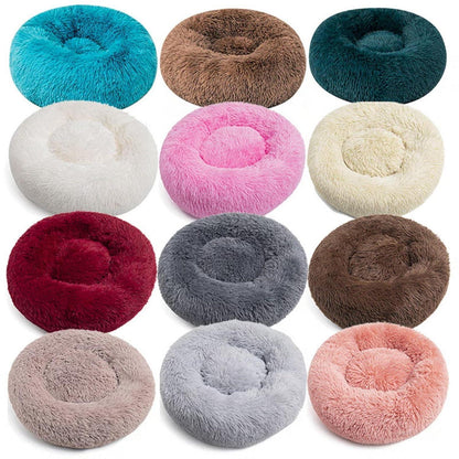 Rundes Hundebett Plüsch – Flauschige Hundematte 110cm Regenbogen