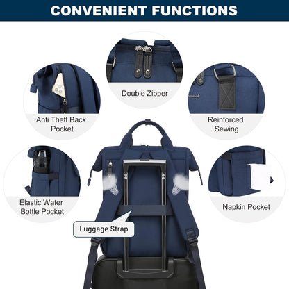 Damen Rucksack 15,6 Zoll Laptop Schulrucksack Mädchen Wasserdicht Uni Büro Blau
