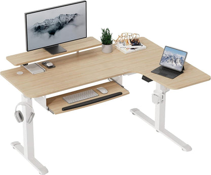 Höhenverstellbarer Eckschreibtisch L-Form LED Gaming 155x110 cm