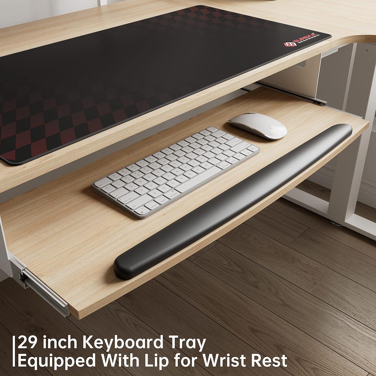 EUREKA ERGONOMIC Höhenverstellbarer Gaming Schreibtisch L-Form 155x110 cm LED Tastaturablage