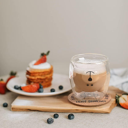 Süße Bären Tasse Doppelwandig Glas Untersetzer Geschenk