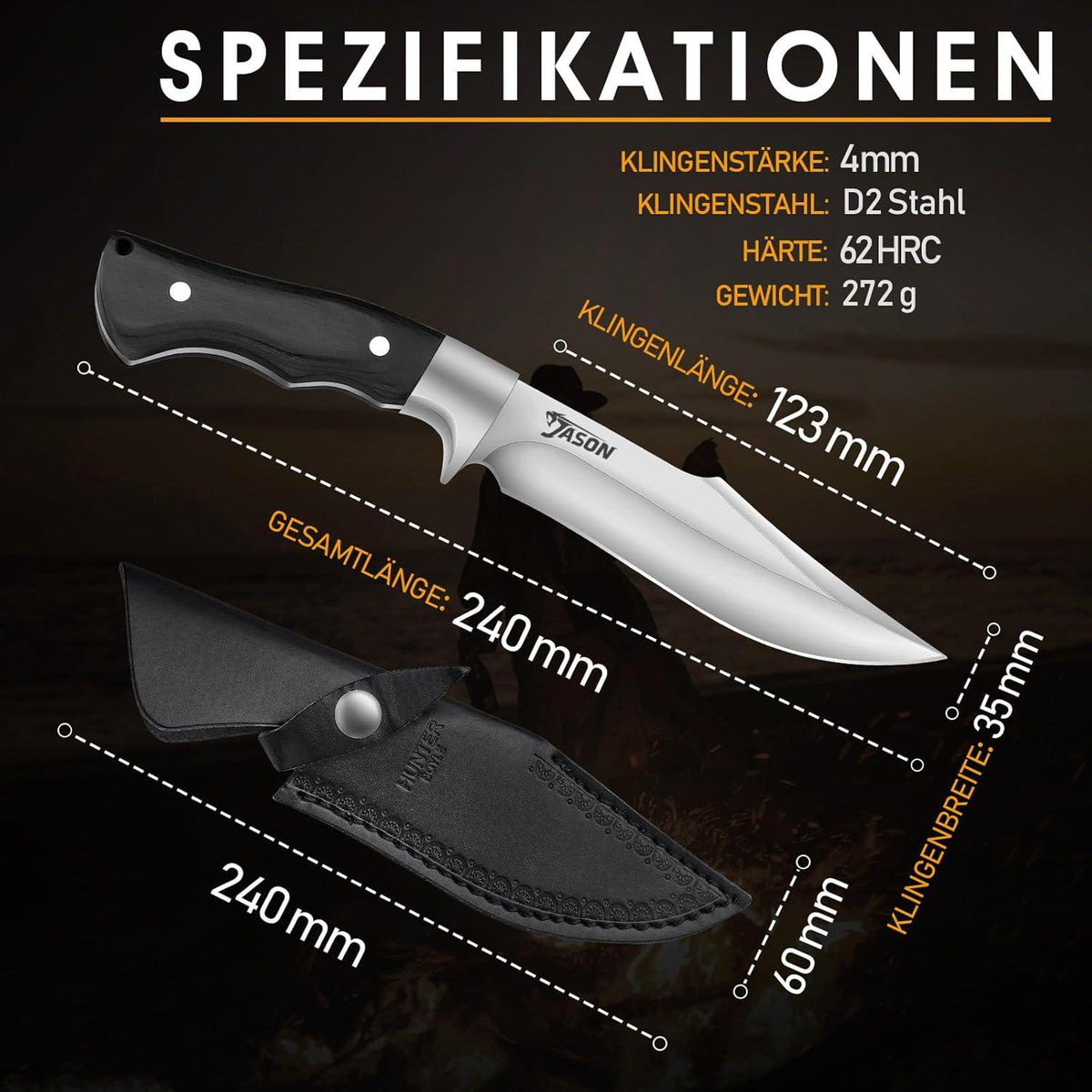 Outdoor Survival Messer Jagdmesser Bushcraft D2 Überlebensmesser