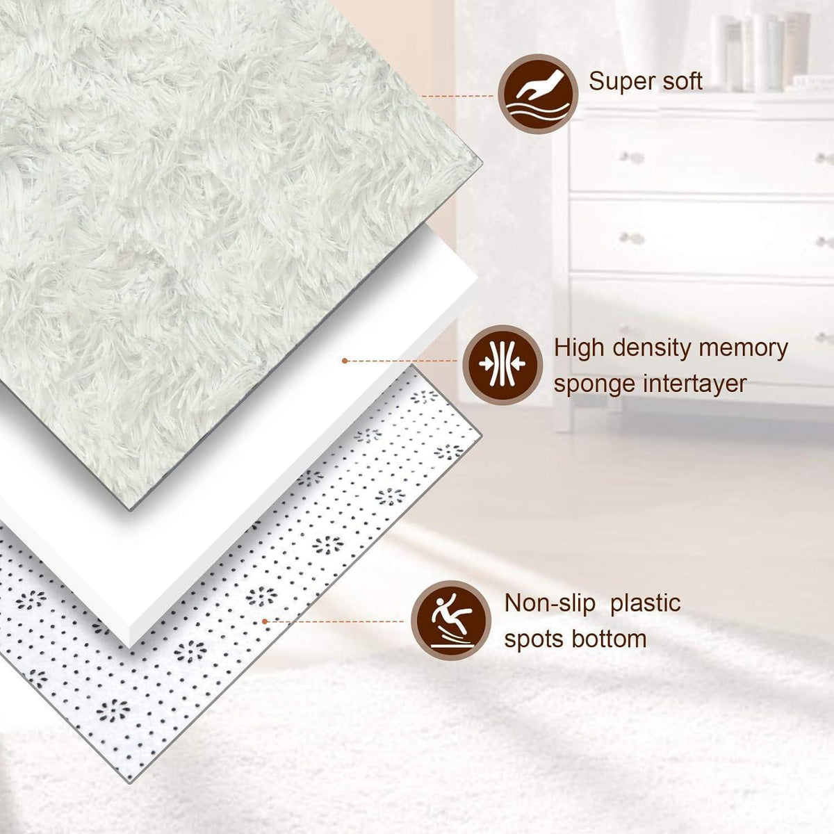 Flauschiger Teppich Creme 90x160cm - Anti-Rutsch & Waschbar