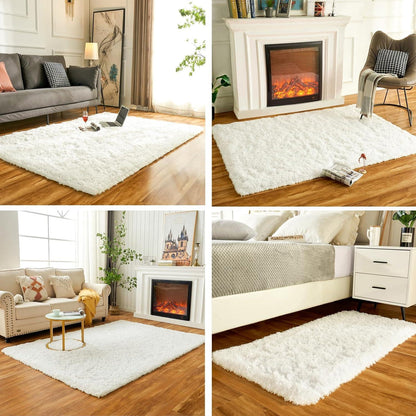 Flauschiger Teppich Creme 90x160cm - Anti-Rutsch & Waschbar