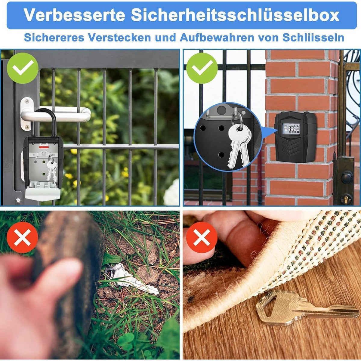 Schlüsseltresor Aussen mit Zahlencode, Wetterfest, Schwarz L