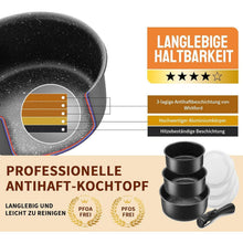 7tlg Kochtopfset mit abnehmbarem Griff | Antihaftbeschichtet
