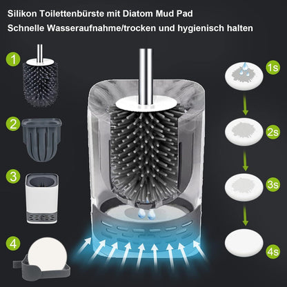 Silikon Toilettenbürste mit Behälter, Wandmontage & Stehen, schnell