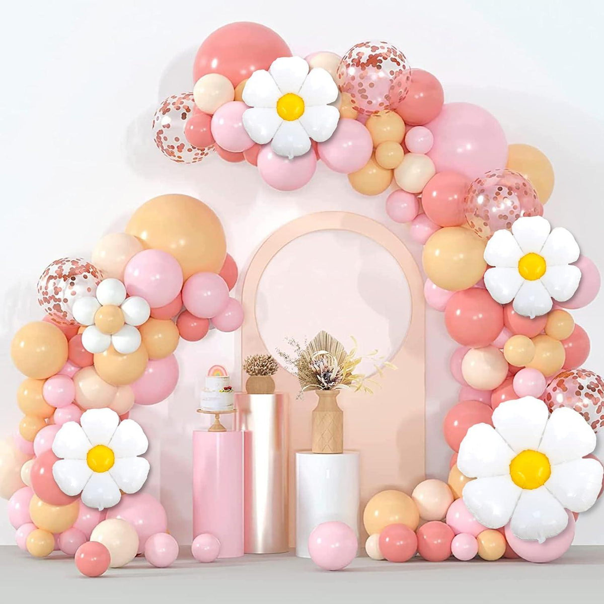 Luftballon Girlande Set Rosa Retro Boho Party Deko