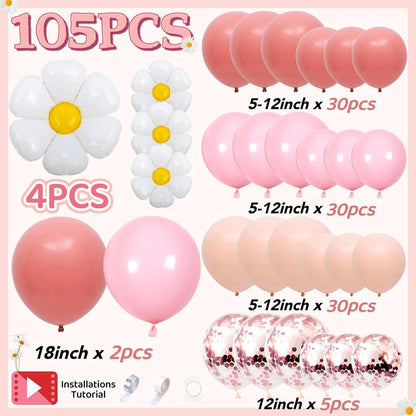 Daidle Ballon Girlande Set Rosa Aprikose Party Deko Mädchen Retro Daisy Luftballons