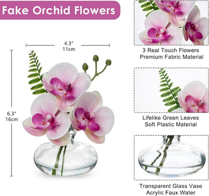 Kunstblumen Orchideen Set 3er mit Glasvase Dekoblumen