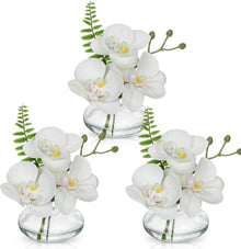 Kunstblumen Orchideen Deko 3er Set Glasvase Bad Wohnzimmer Büro