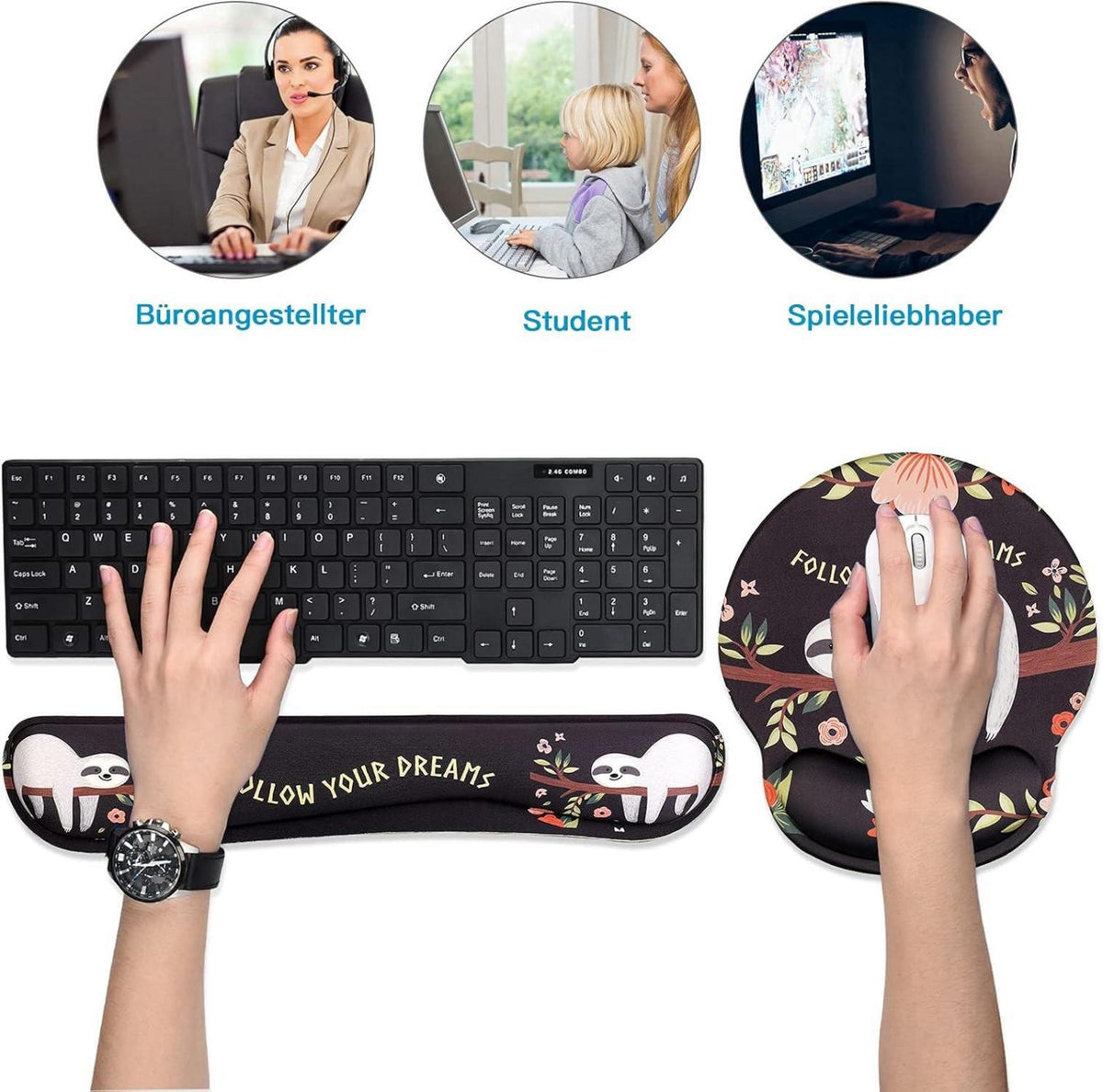 Ergonomisches Mauspad Set mit Gelkissen und Handballenauflage