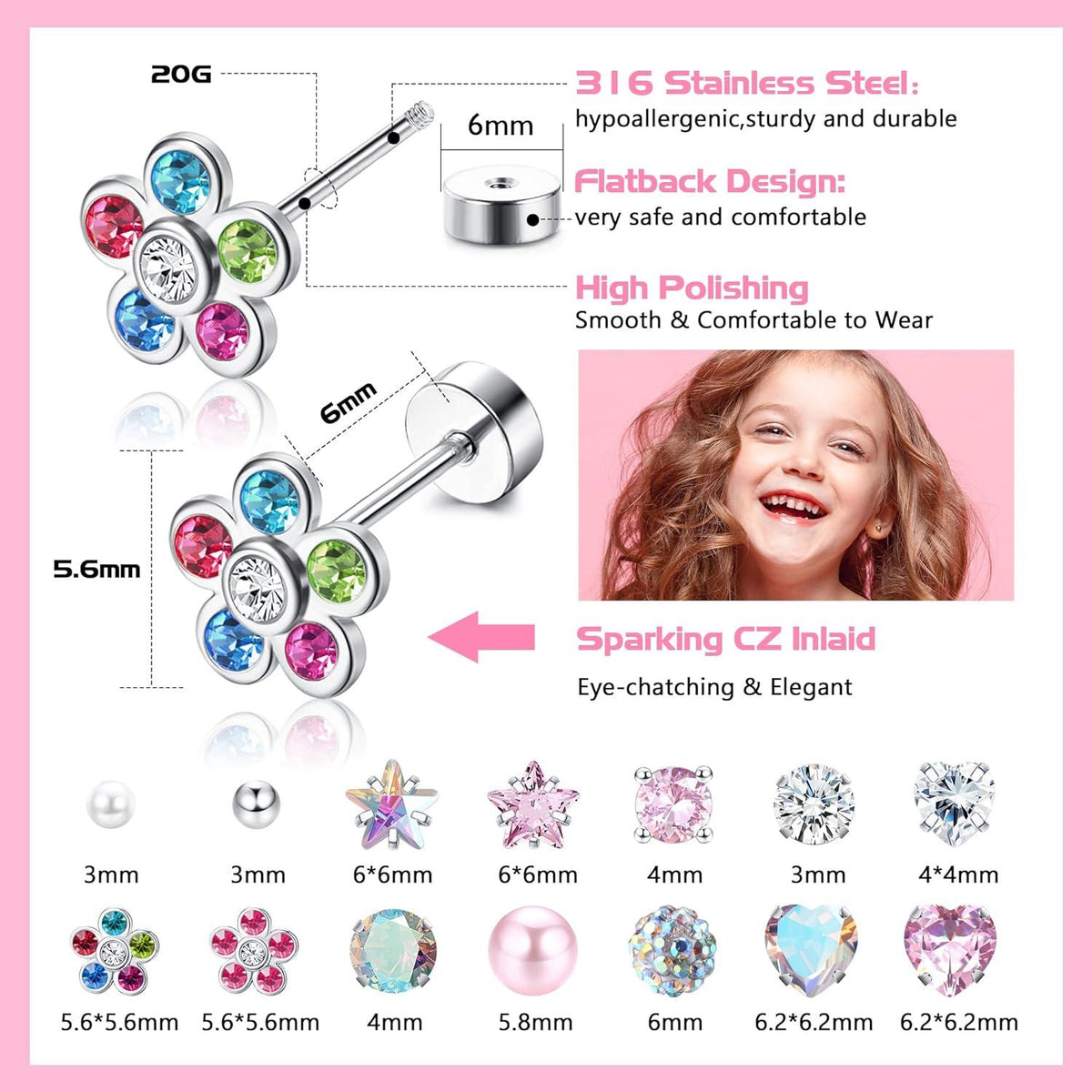 21Paar Kleine Ohrstecker Set Damen Mädchen Chirurgenstahl