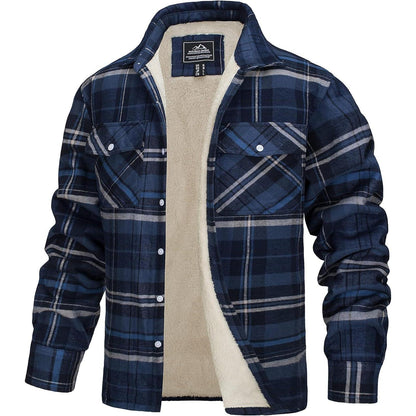 TACVASEN Herren Fleece Flanellhemd Winterjacke Blau Grau