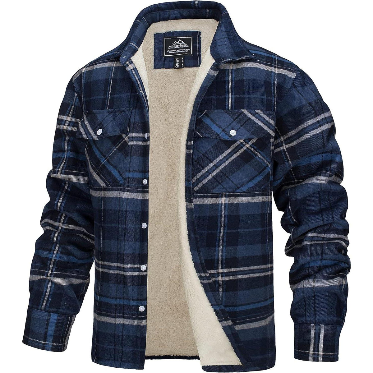 TACVASEN Herren Fleece Flanellhemd Winter Thermo Jacke Blau Grau