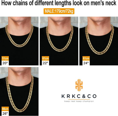 KRKC&CO 14mm Goldkette Cuban Link Chain Herren Edelstahl 50.8cm