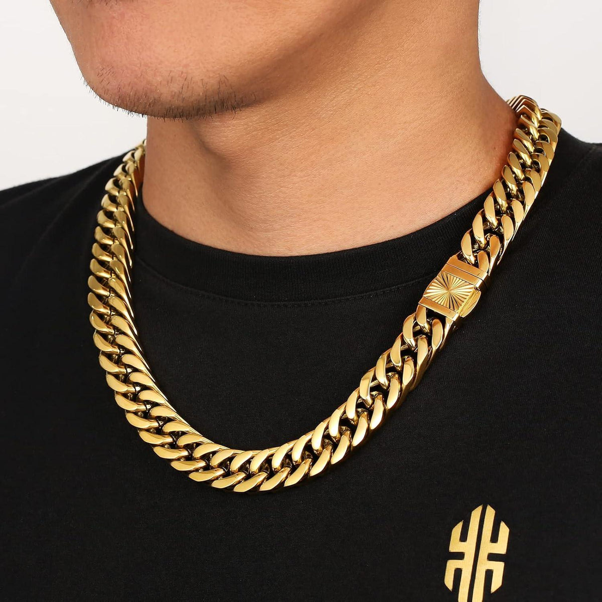 Panzerkette Armband Herren Edelstahl 18K Gold Cuban Link Chain Silberkette 50.8cm