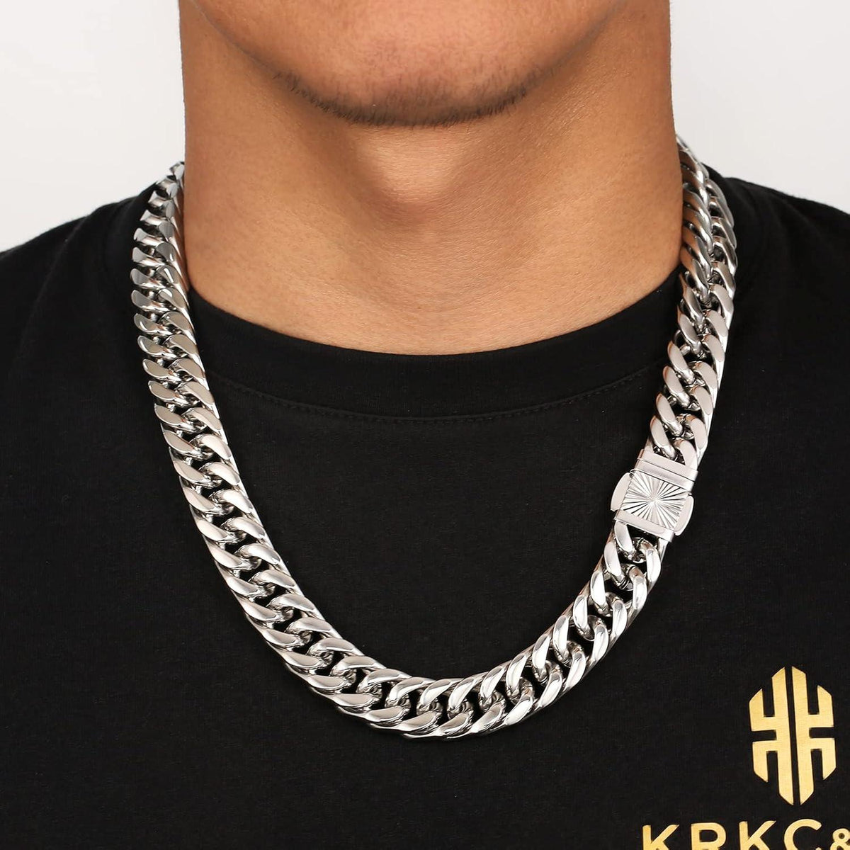 KRKC&CO Panzerkette Herren Edelstahl 18K Gold Cuban Link