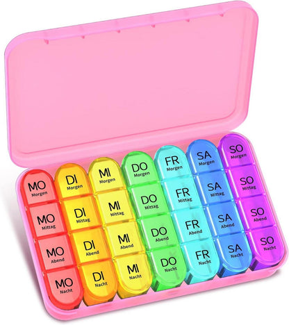 Tablettenbox 7 Tage BPA Frei Pillendose 4 Fächer Medikamentenbox