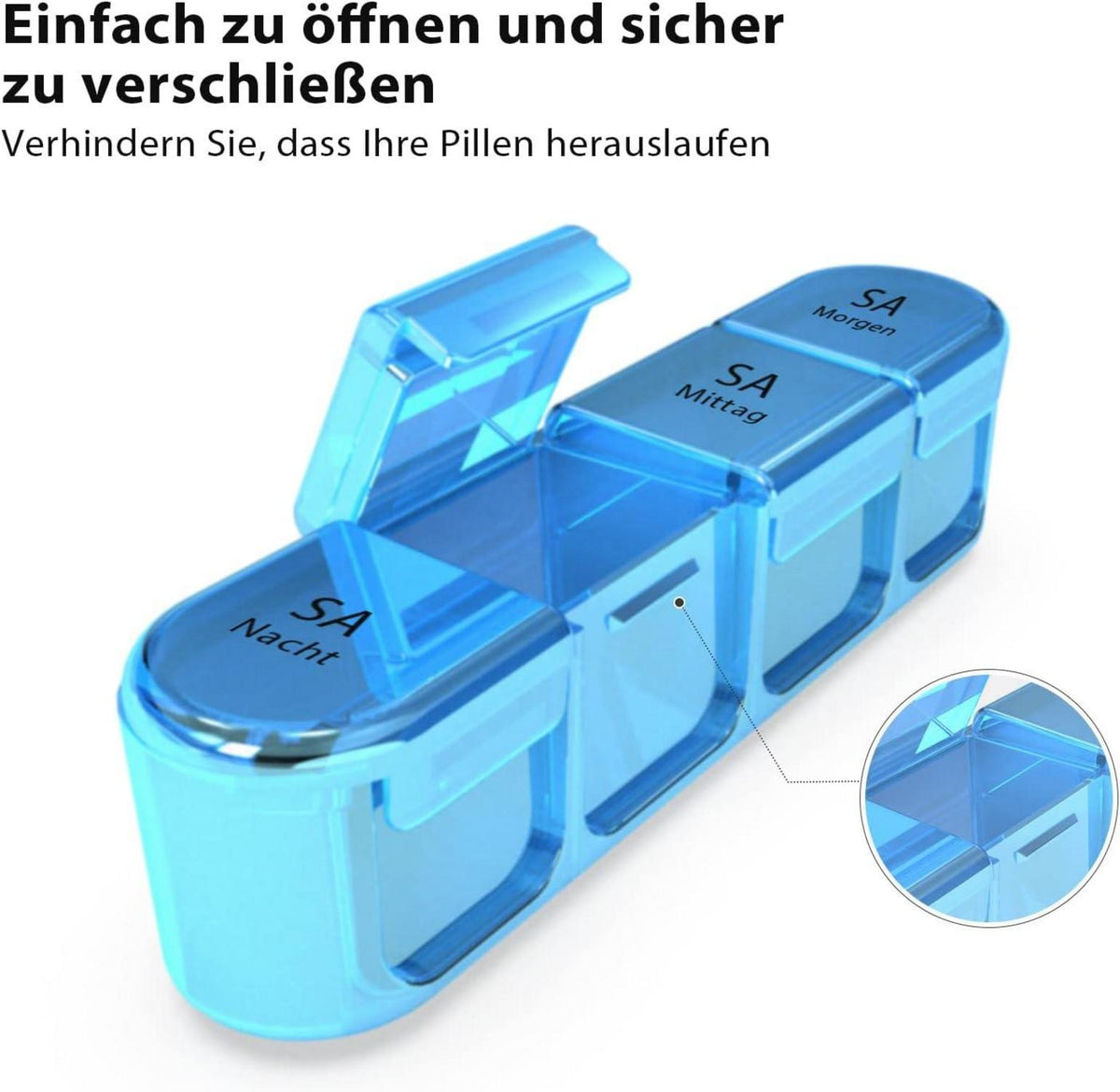 Tablettenbox 7 Tage BPA Frei Pillendose 4 Fächer Medikamentenbox