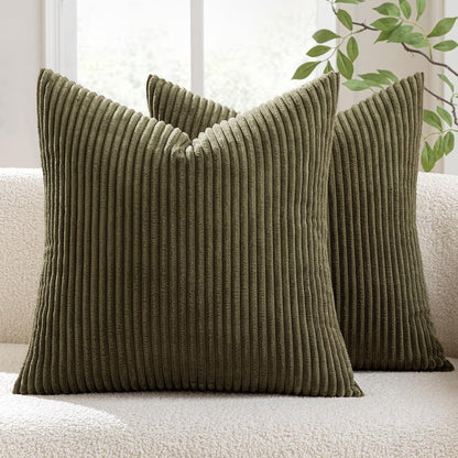 2er Set Kissenbezüge 45x45 cm Olivgrün mit Verstecktem Reißverschluss