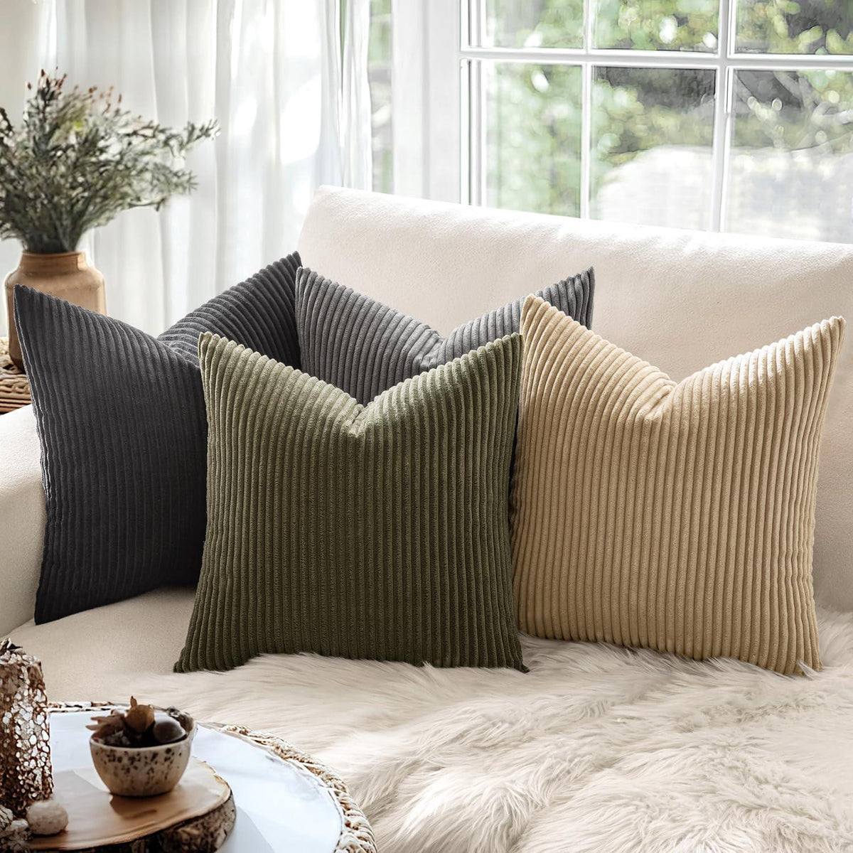 2er Set Kissenbezüge 45x45 cm Olivgrün mit Verstecktem Reißverschluss