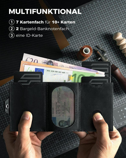 RFID Slim Wallet Herren Schwarz Münzfach Kartenetui Mini Geldbörse