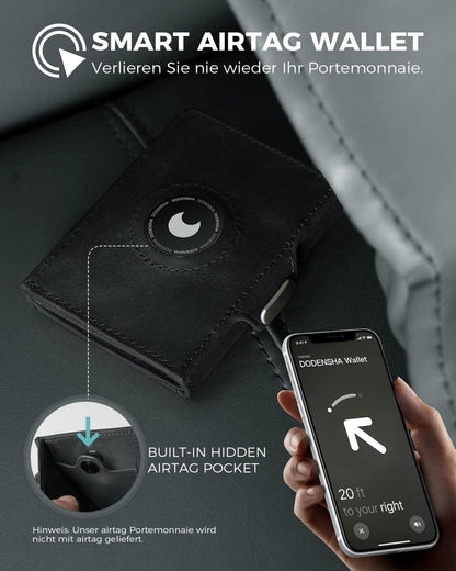 Mini Geldbörse RFID-Schutz Münzfach | Kartenetui Herren | Slim Wallet Crazy-Horse Schwarz