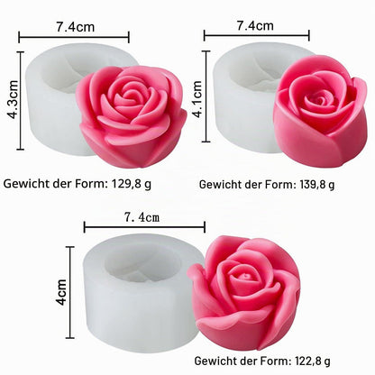 Rose Silikonform 3er Set für Kerzen, Seifen & Gießharz