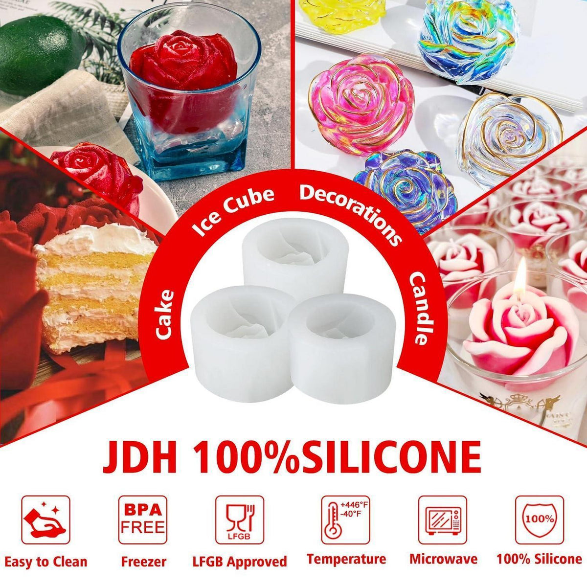 Rose Silikonform 3er Set für Kerzen, Seifen & Gießharz