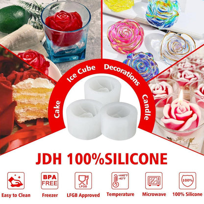 Rose Silikonform 3er Set für Kerzen, Seifen & Gießharz