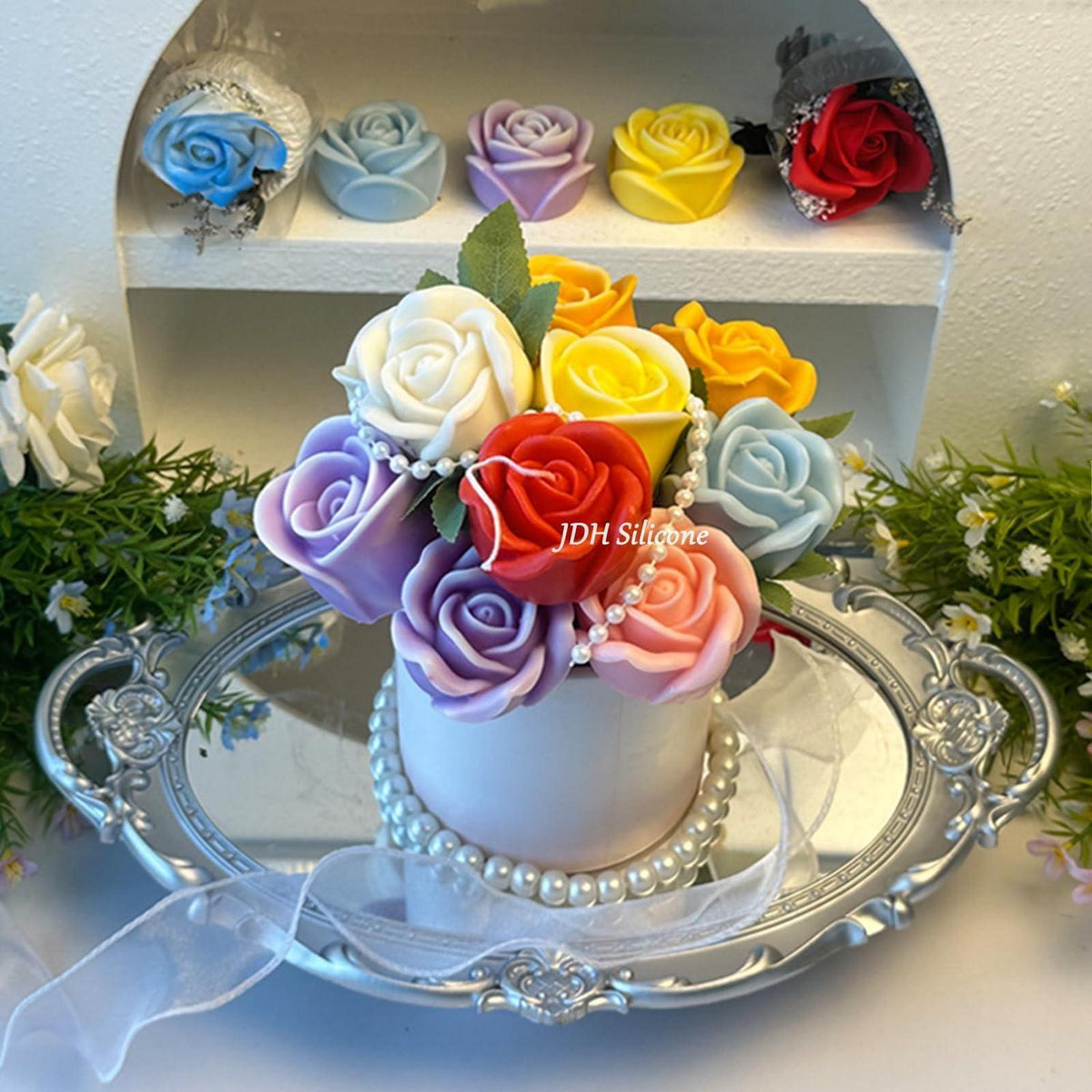 Rose Silikonform 3er Set für Kerzen, Seifen & Gießharz