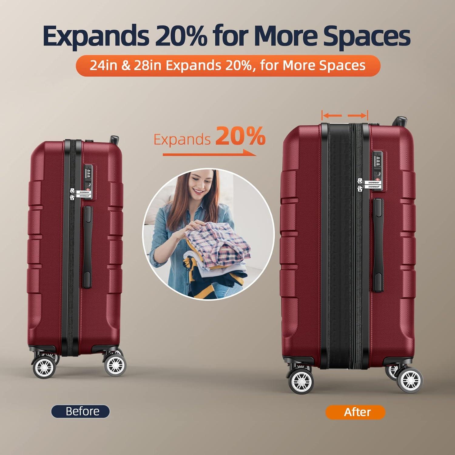 SHOWKOO Großer Hartschalen-Koffer Leicht 77cm XL Rot TSA 4 Rollen