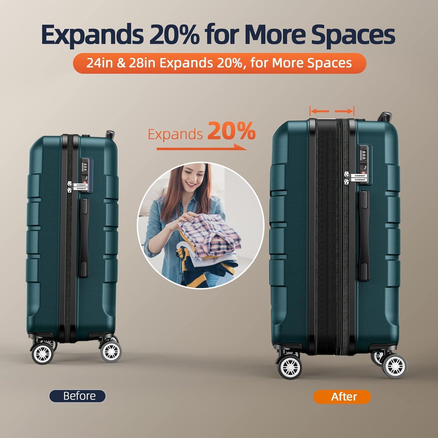 SHOWKOO Mittelgroßer Koffer ABS+PC Hartschale Leicht TSA 4 Rollen L 65cm