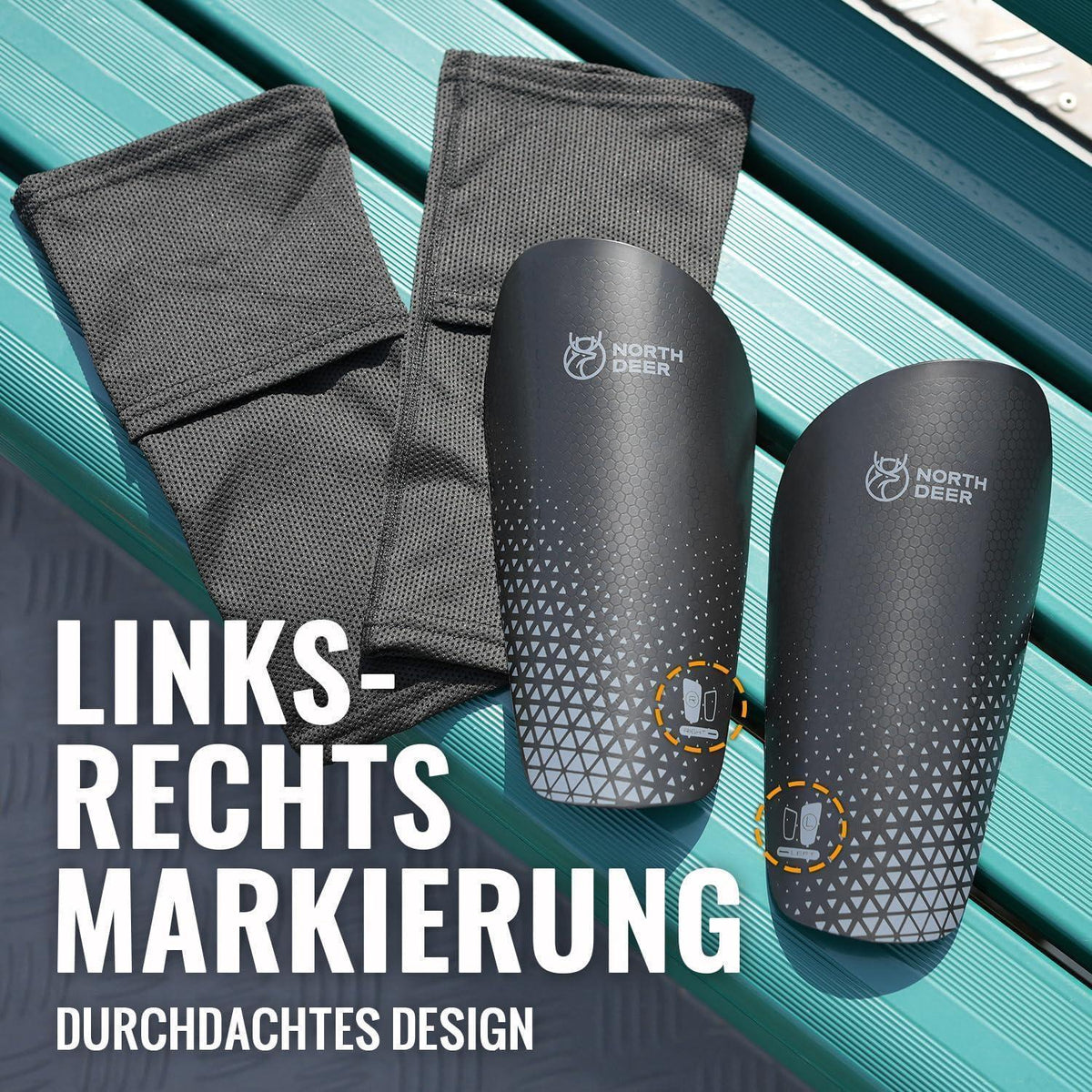 Fußball Schienbeinschoner mit Stutzen & Einstecktasche, Schwarz, M