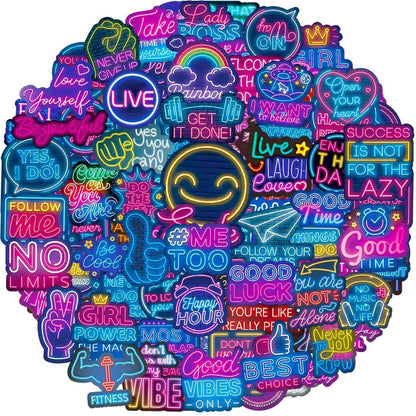 100 Neon Sprüche Aufkleber – Motivationssticker für Journal & Laptop