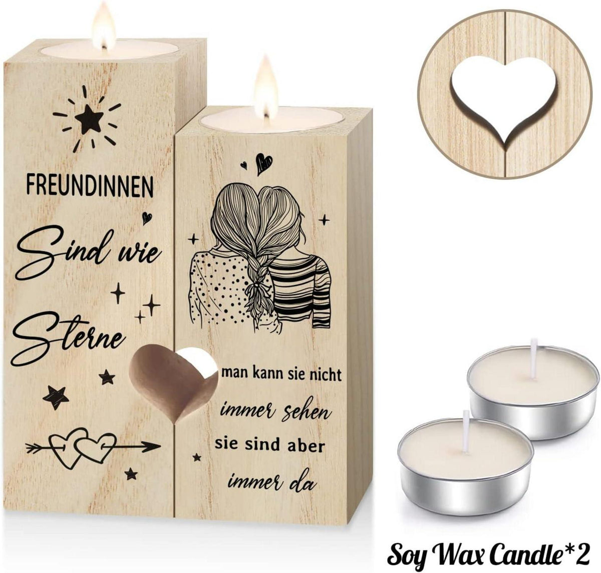 Kerzenhalter Freundin Geschenk 2er Set hochwertiges Holz
